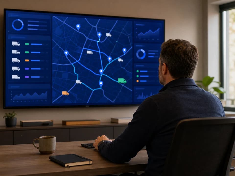Operador logístico monitoreando rutas y entregas en el panel de FlexExpress