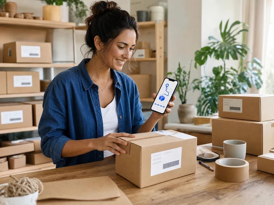 Vendedor preparando paquetes y siguiendo sus envíos desde FlexExpress